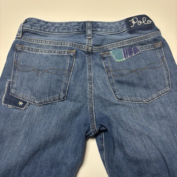 Ralph Lauren Boyfriend Jeans Girls Astor Slim Patched Blue Youth Size 14 - Picture 11 of 12